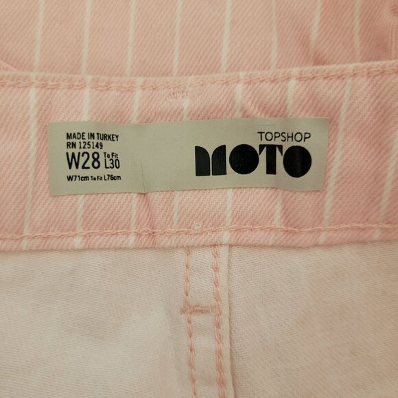 Topshop Moto Pink Pinstripe Cropped Jeans Womens W28 L30 NWT - Picture 3 of 11